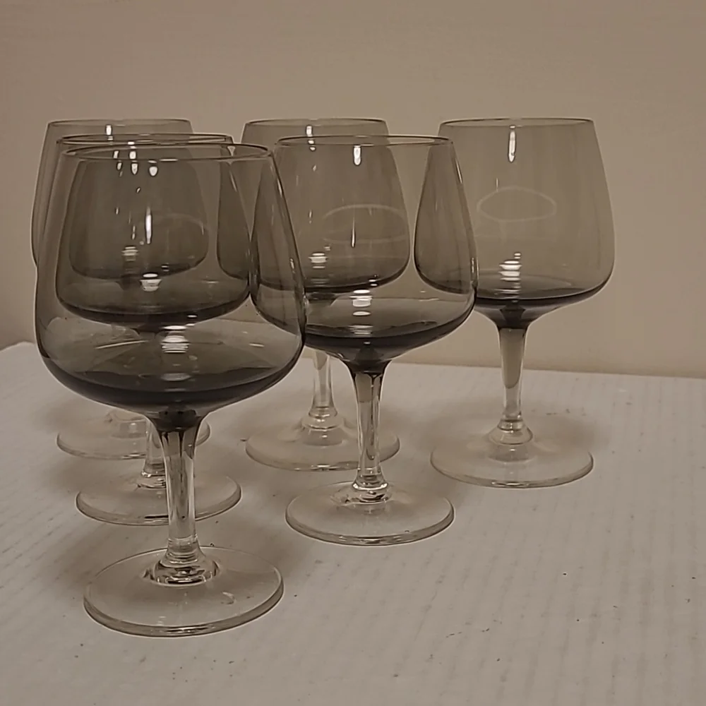 Beautiful Set of 6 Smoke Gray Stemware